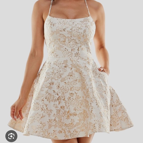 B Darlin Juniors' Lace-Up A-Line Dress - Picture 1 of 6